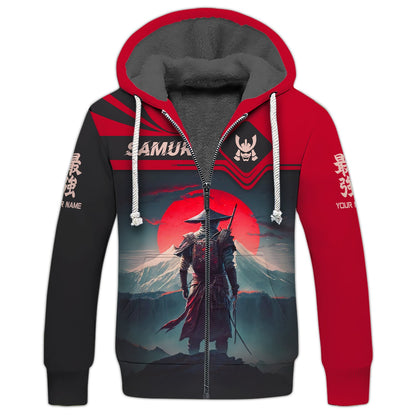 Zipper Hoodie Red Moon Samurai Personalized Name 3D Full Print Shirt