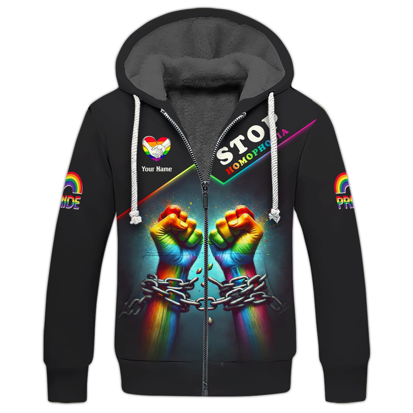 LGBT Pride Custom Name 3D Zipper Hoodie Stop Homophobia Shirt Gift For LGBT Lovers