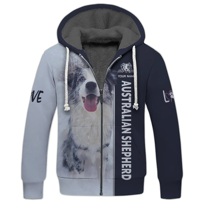 Australian Shepherd Custom Name 3D Zipper Hoodie Gift For Dog Lovers