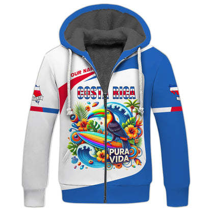 Costa Rica 3D Zipper Hoodie Personalized Name Pura Vida Shirt Gift For Costa Rica Lovers