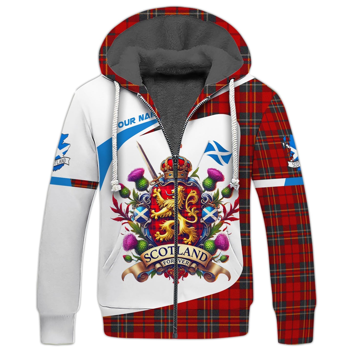 3D Full Print Scotland Zipper Hoodie Personalized Name Gift For Scotland Lovers