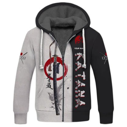 Sudadera con capucha y cremallera con estampado 3D de Katana Samurai, regalo para amantes de la Katana