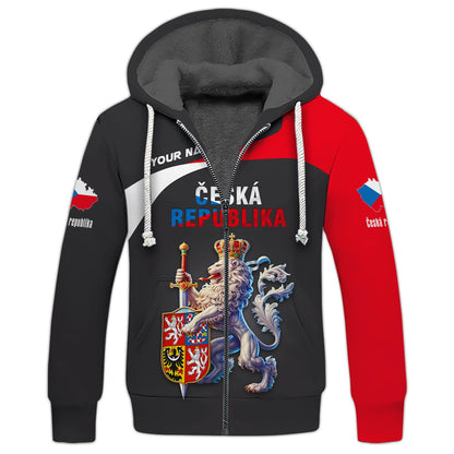 Sudadera con capucha y cremallera 3D con nombre personalizado de Ceska Republika, regalo personalizado para los amantes de la República Checa