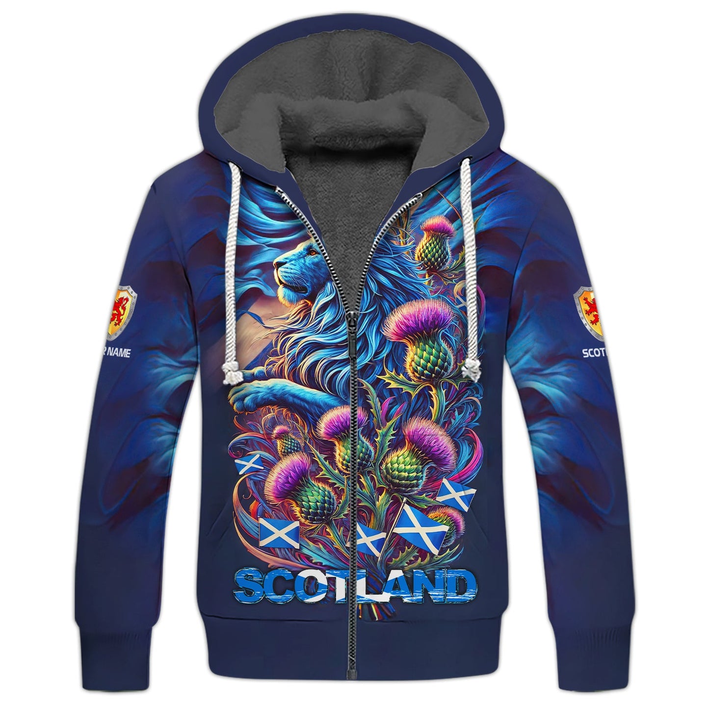 Lion With Thistle Personalized Name 3D Zipper Hoodie Custom Gift For Scotland Lovers