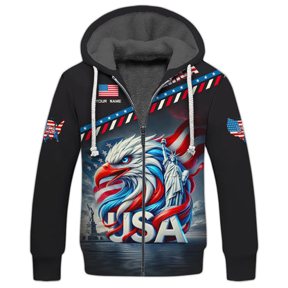 Sudadera con capucha y cremallera unisex americana con nombre personalizado Camisetas con águila americana Camiseta para amantes de Estados Unidos