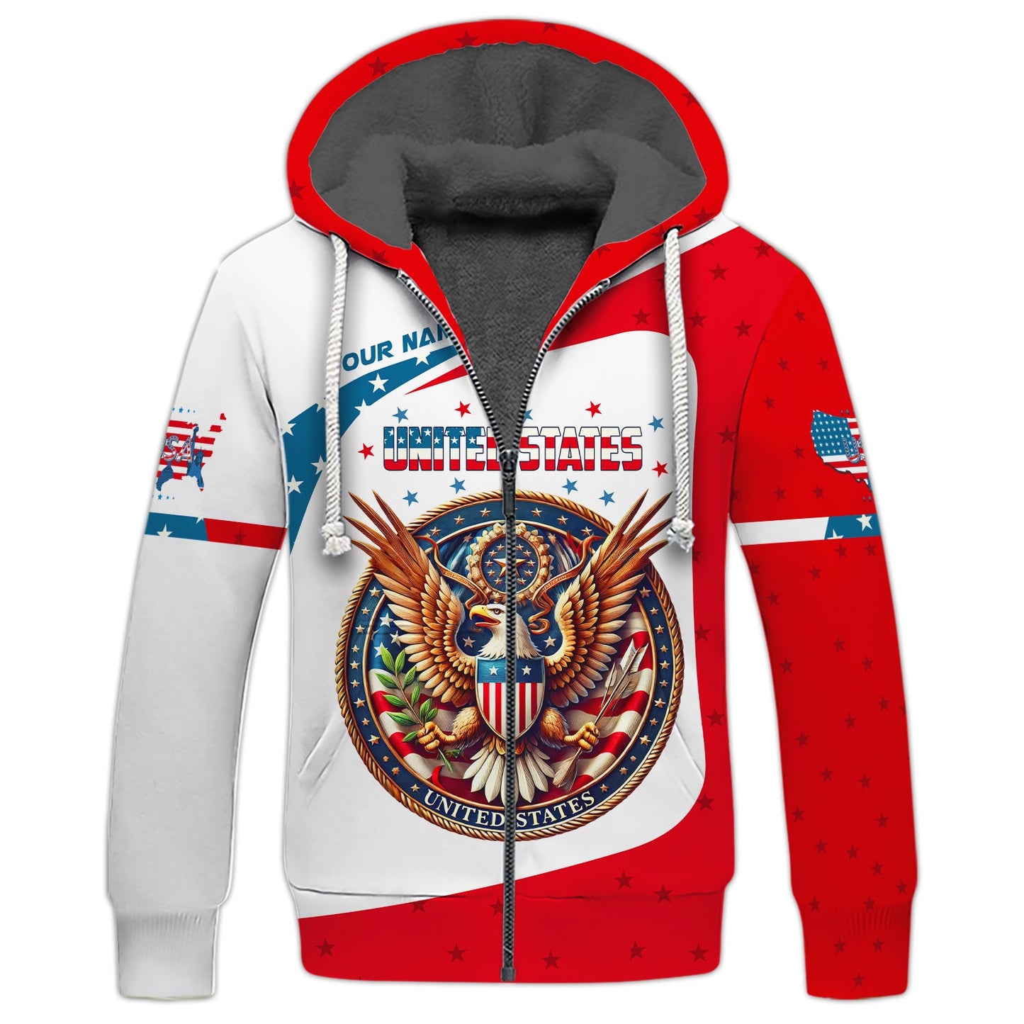 Coat Of Arms America Personalized Name 3D Zipper Hoodie Custom Gift For United States Lovers