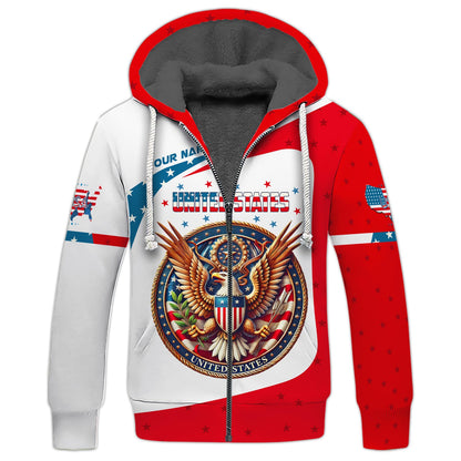 Sudadera con capucha y cremallera 3D con nombre personalizado y escudo de armas de Estados Unidos, regalo personalizado para amantes de los Estados Unidos