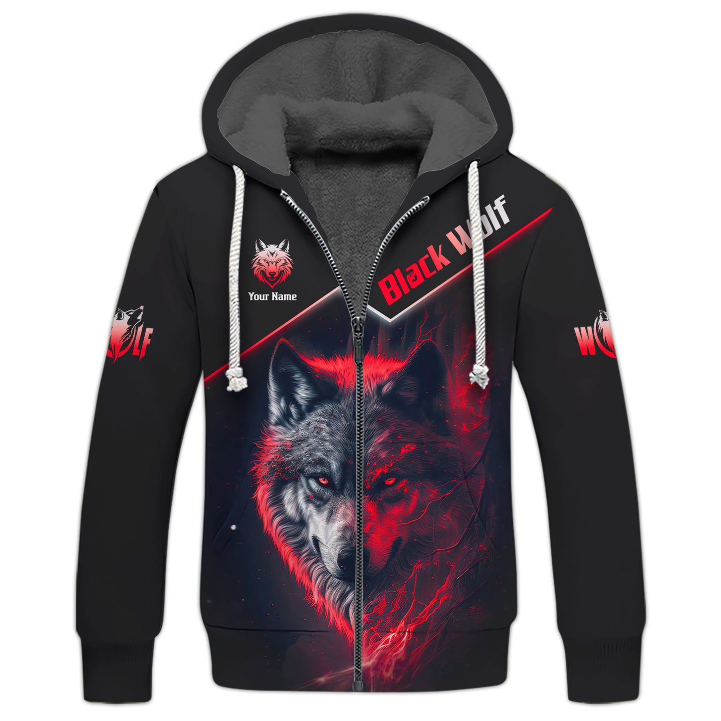 Camiseta personalizada con nombre en 3D de lobo negro con ojos rojos, regalo para amantes de los lobos