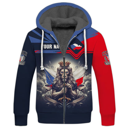 Sudadera con capucha y cremallera 3D con nombre personalizado de El Rey León de la República Checa, regalo personalizado para los amantes de la República Checa