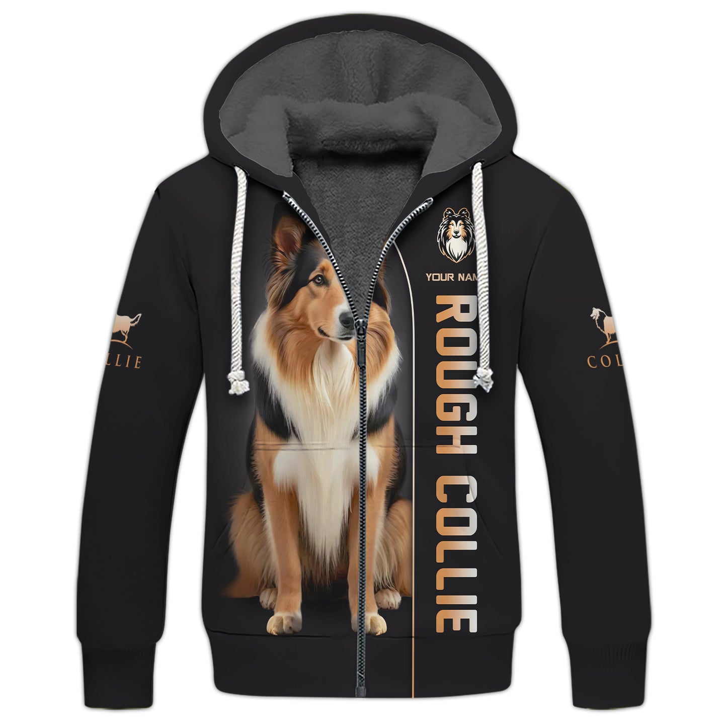Customizable Rough Collie Zipper Hoodie Personalized Name Gift For Dog Lovers