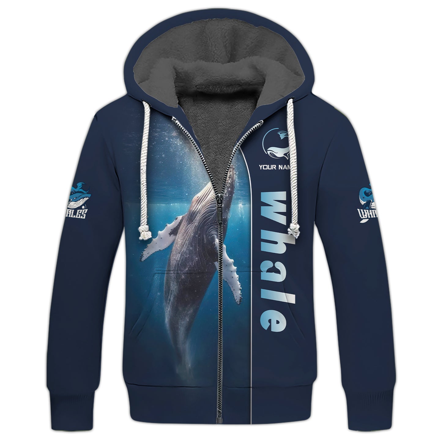 Personalized Name Whale 3D Zipper Hoodie - Embrace The Spirit Of The Ocean