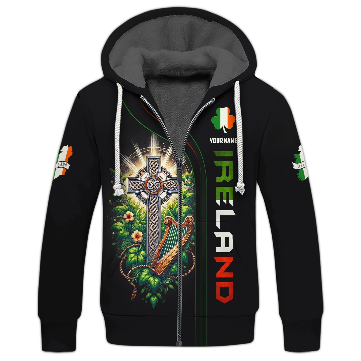 Camisetas personalizadas con cruz celta, sudadera con cremallera 3D de Irlanda, regalo para amantes irlandeses