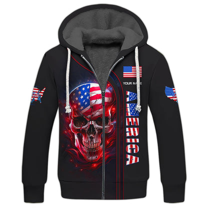 American Skull Custom Zipper Hoodie American Skull 3D Shirt Gift For America Lover