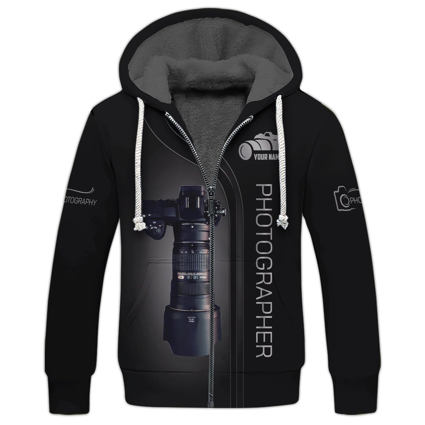 Camisetas personalizadas de fotógrafo Sudadera con capucha con cremallera 3D Regalo para amantes de la fotografía