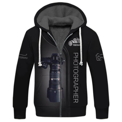 T-shirts personnalisés pour photographe Sweat à capuche zippé 3D Cadeau pour les amateurs de photographe