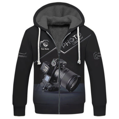 Sudadera con capucha y cremallera con impresión fotográfica en 3D completa, regalo con nombre personalizado para amantes de la fotografía