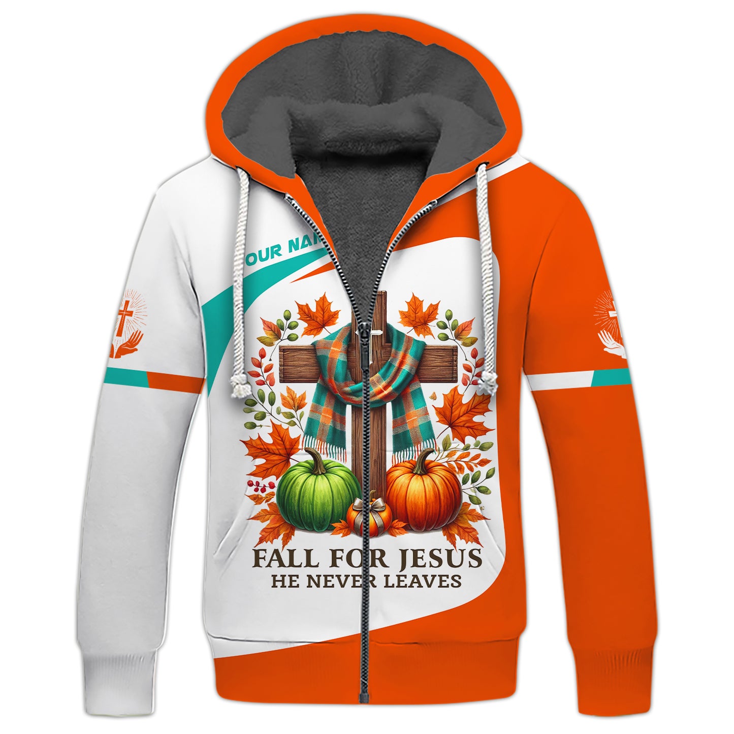 3D Full Print Fall For Jesus He Never Leaves Zipper Hoodie Personalized Name Gift For Jesus Lovers