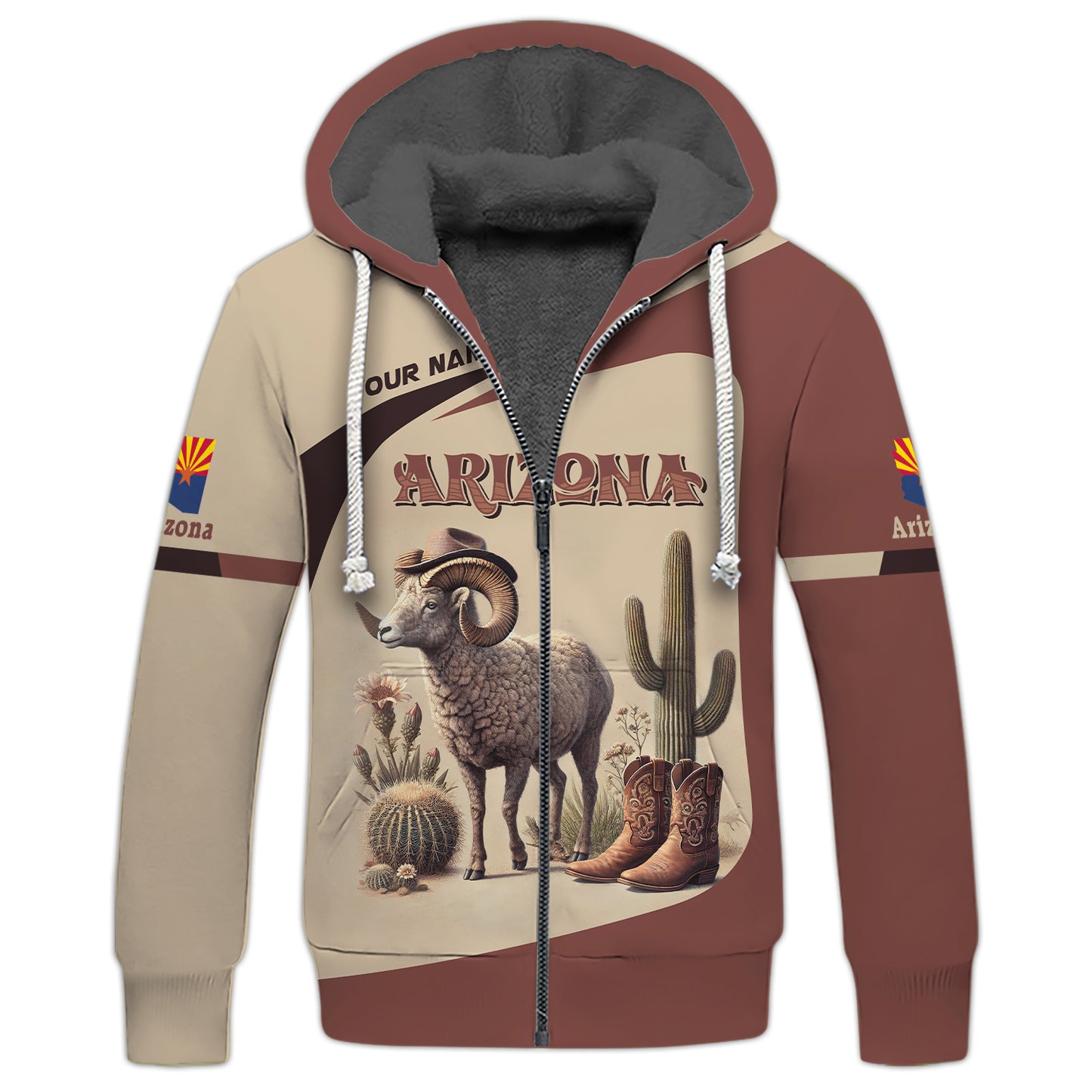 3D Full Print Bighorn Sheep Of Arizona Zipper Hoodie Personalized Name Gift For Arizona Lovers