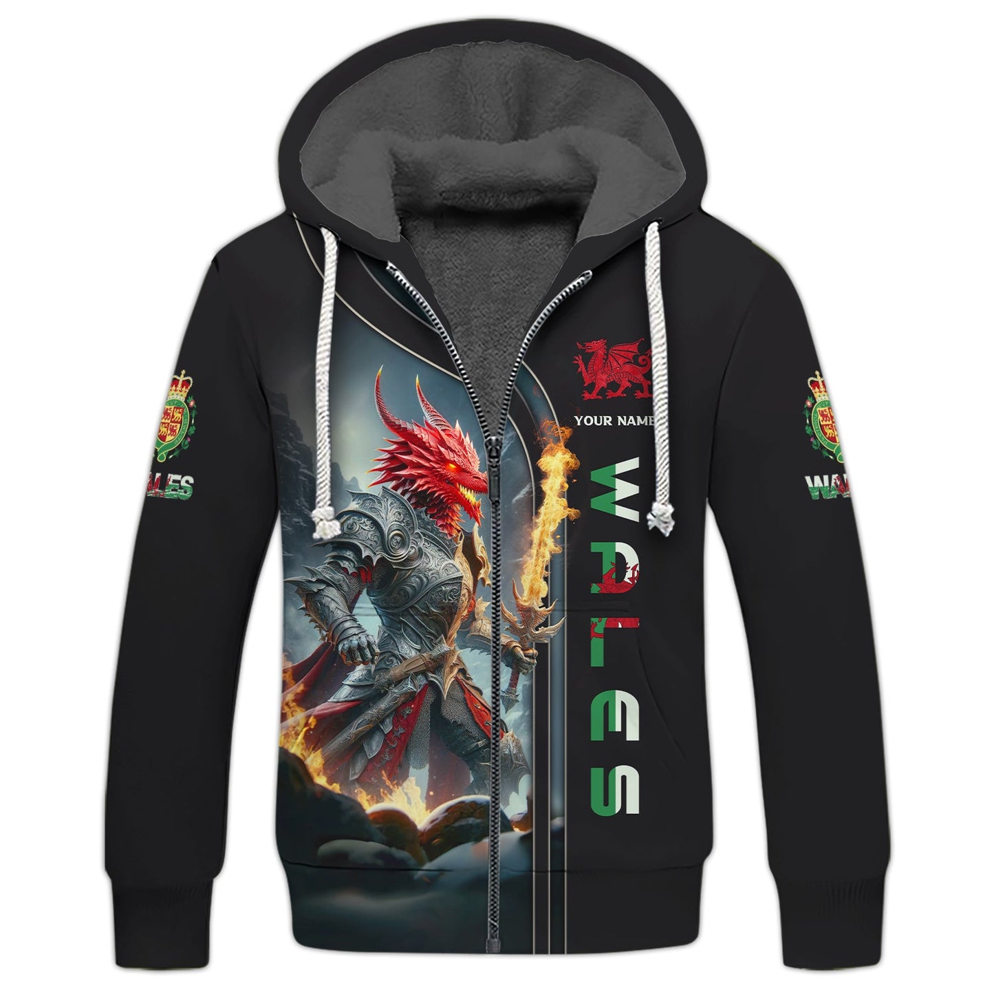 Dragon Knight Wales Personalized Name Zipper Hoodie Cymru Shirt Gift For Wales Lovers