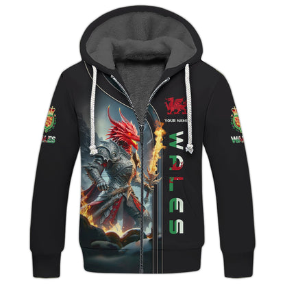 Dragon Knight Wales Personalized Name Zipper Hoodie Cymru Shirt Gift For Wales Lovers