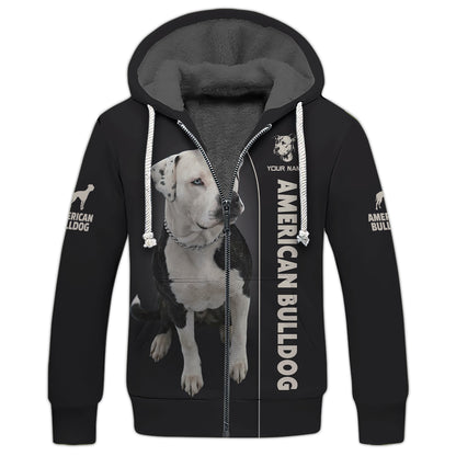 Sudadera con capucha y cremallera con estampado 3D de bulldog americano, regalo personalizado con nombre para amantes de los perros