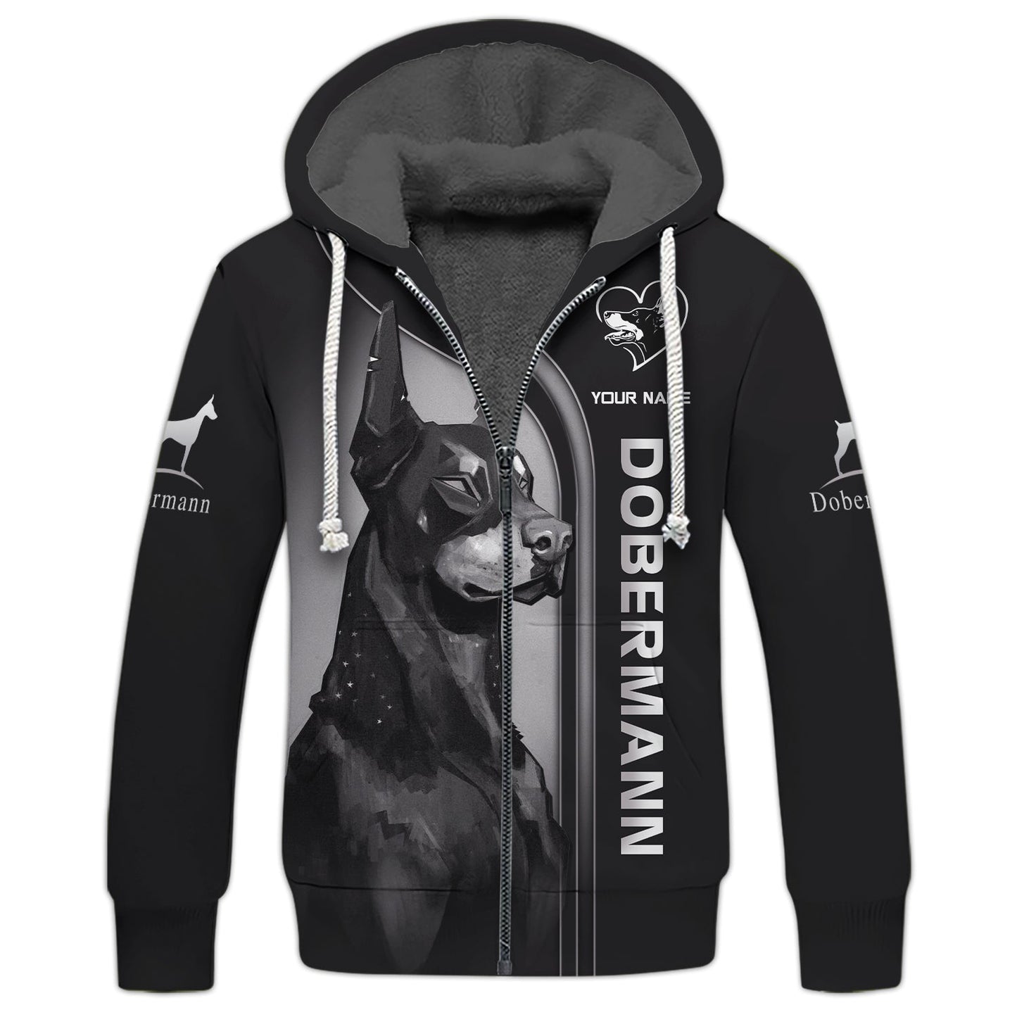 Custom Name Dobermann 3D Zipper Hoodie Gift For Dobermann Lovers