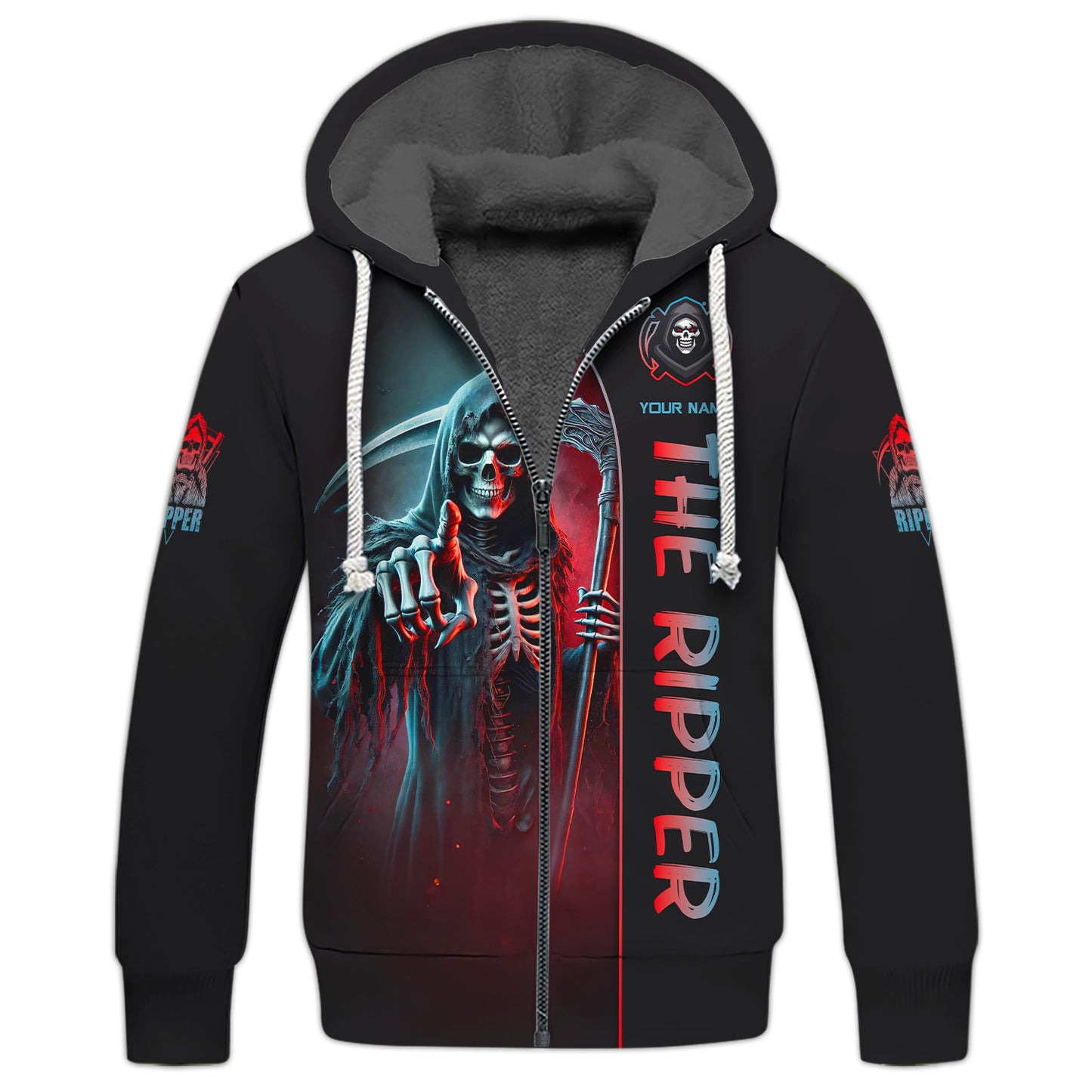 Skull Custom Zipper Hoodie The Ripper With Scythe 3D Shirt Gift For Skull Lovers