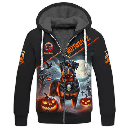 Camisetas personalizadas con nombre en 3D y feliz Halloween Camiseta de Halloween con rottweiler y calabaza