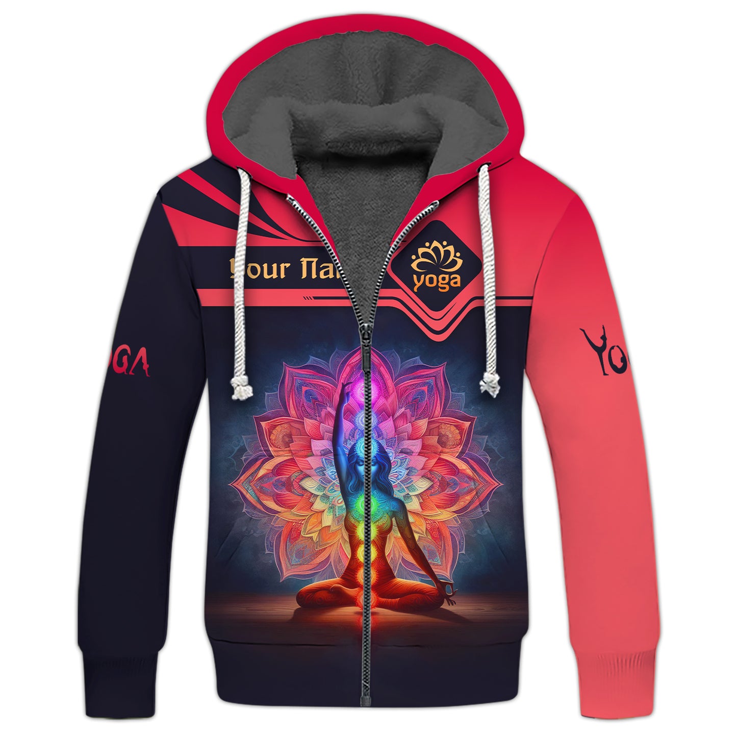 Sweat à capuche zippé 3D Full Print Yoga Spirit Cadeau personnalisé pour les amateurs de yoga