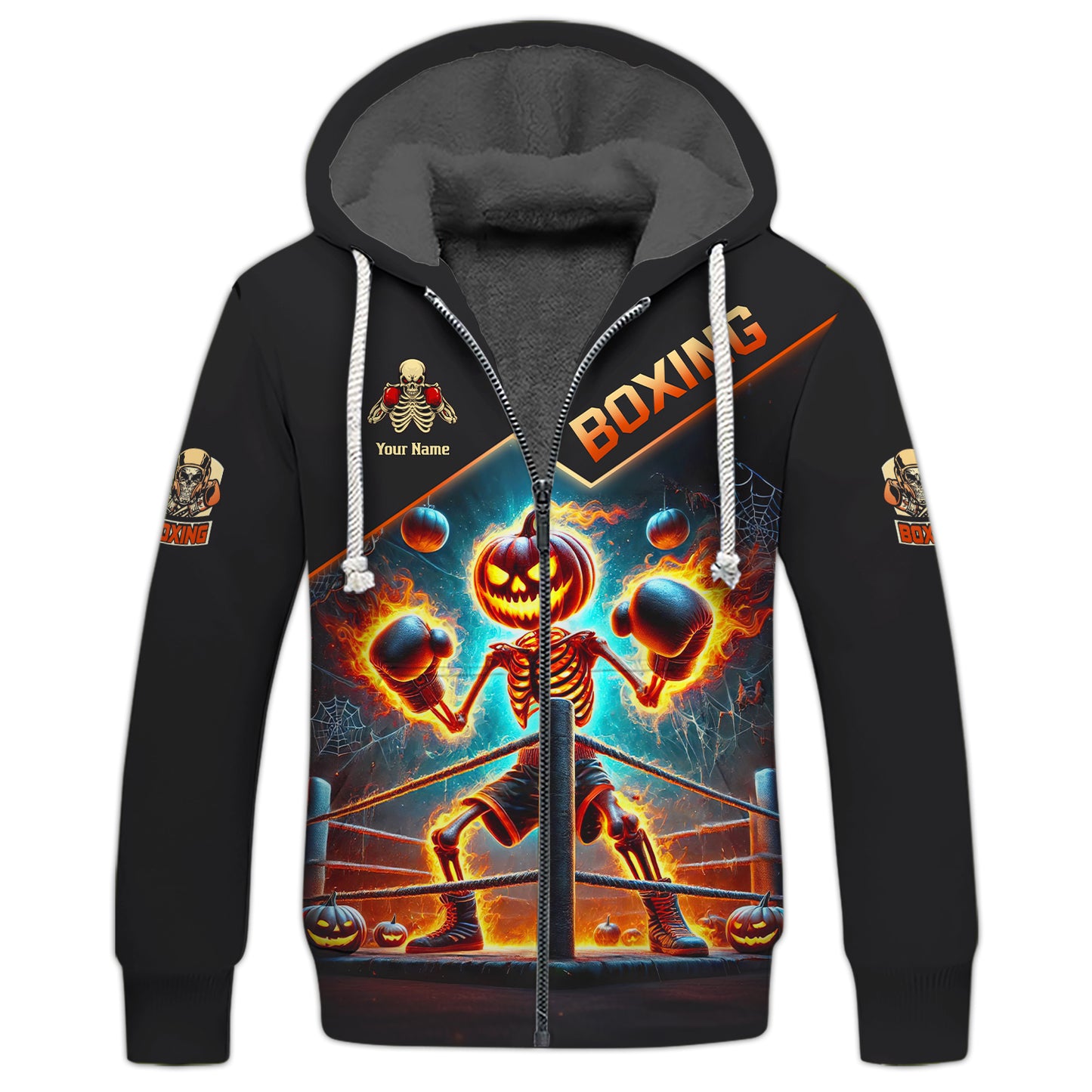 Camisetas de boxeo con estampado 3D completo de calavera y calabaza, regalo con nombre personalizado para amantes de Halloween