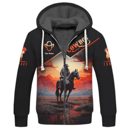 Sweat à capuche zippé 3D avec nom personnalisé pour cowboy, cadeau personnalisé pour cowboy