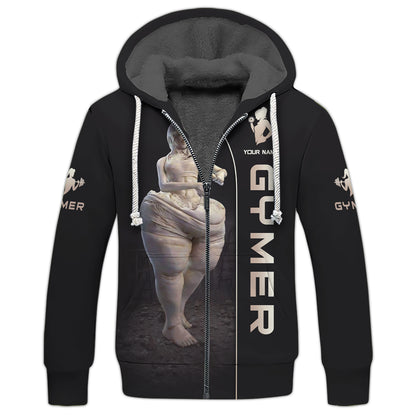 Sweat à capuche zippé pour femme avec impression 3D complète, cadeau personnalisé avec nom pour les amateurs de gym