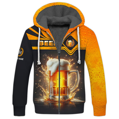 Beer Cup Unisex Zipper Hoodie Personalized Name Shirt For Beer Lovers