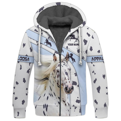 Sudadera con capucha y cremallera Appaloosa con estampado completo en 3D, regalo personalizado con nombre para amantes de los caballos