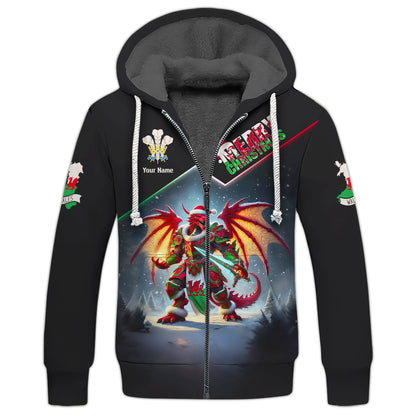 Welsh Dragon Christmas Armor 3D Shirt Personalized Name Gif For Welsh Lovers