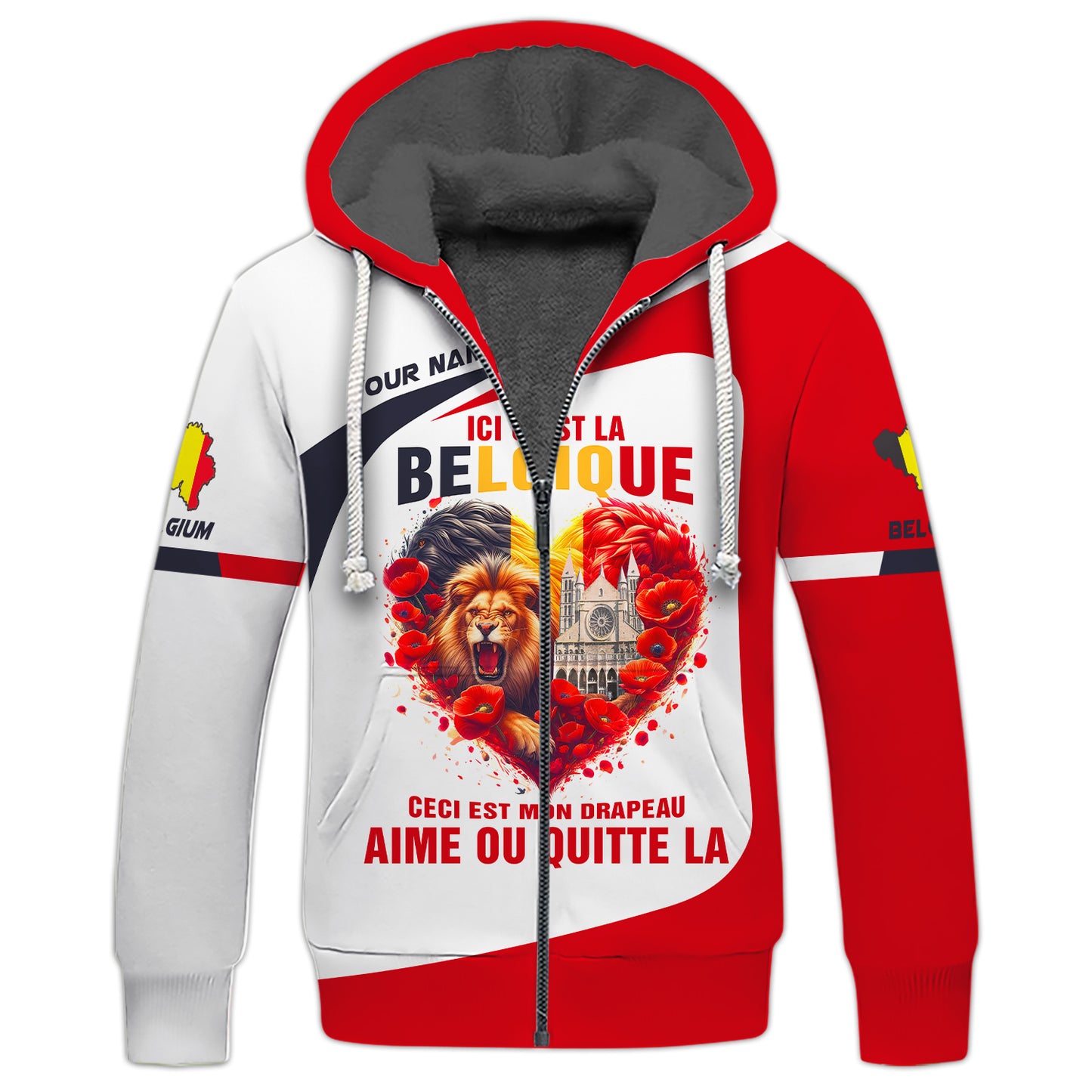 3D Full Print Belgium Heart Zipper Hoodie Personalized Name Gift For Belgian Lovers