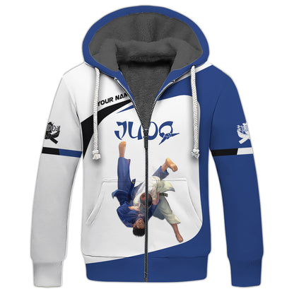 Sweat à capuche zippé 3D avec nom personnalisé de judo Cadeau personnalisé avec nom pour les amateurs de judo