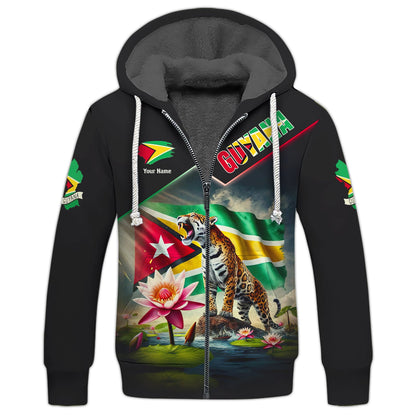 Sudadera con capucha y cremallera de Guyana con estampado completo en 3D, regalo personalizado con nombre para amantes de Guyana