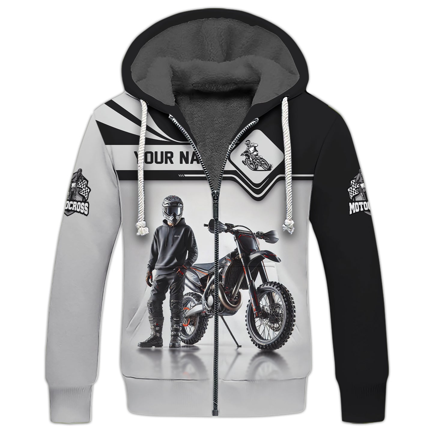 3D Full Print Motocross Zipper Hoodie Personalized Name Gift For Motocross Lovers