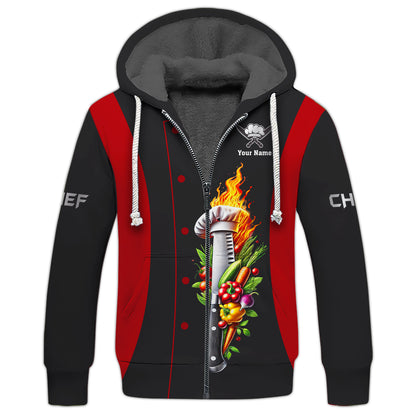 3D Full Print Fiery Chef Edge With Vegetable Shirt Personalized Name Gift For Chef Lovers