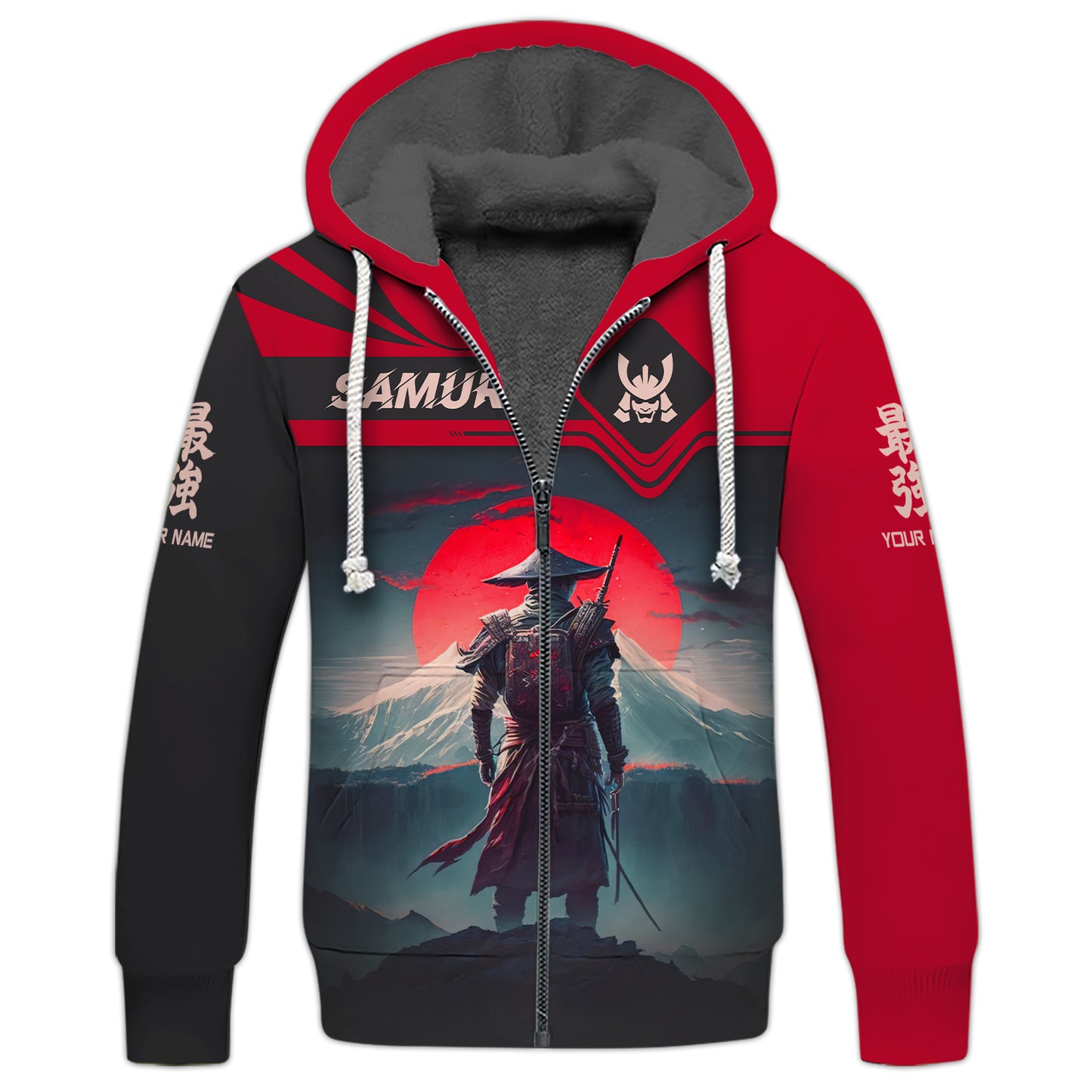 Camiseta personalizada con estampado completo en 3D y nombre de Samurai Luna Roja