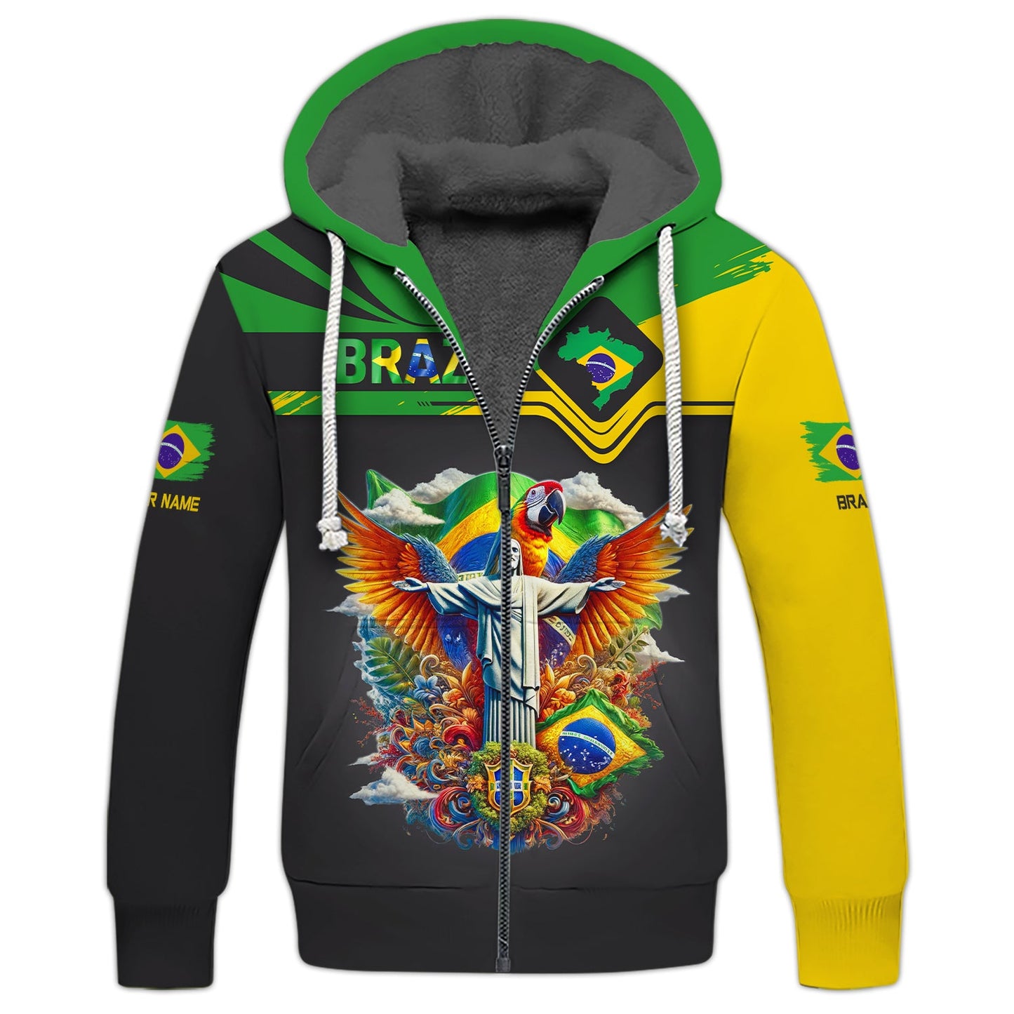 Sudadera con capucha y cremallera 3D con nombre personalizado, regalo de camiseta personalizada de Brasil para amantes de Brasil