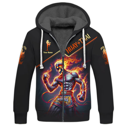 Camiseta de luchador de muay thai con estampado 3D completo y calavera en llamas, regalo con nombre personalizado para amantes del muay thai