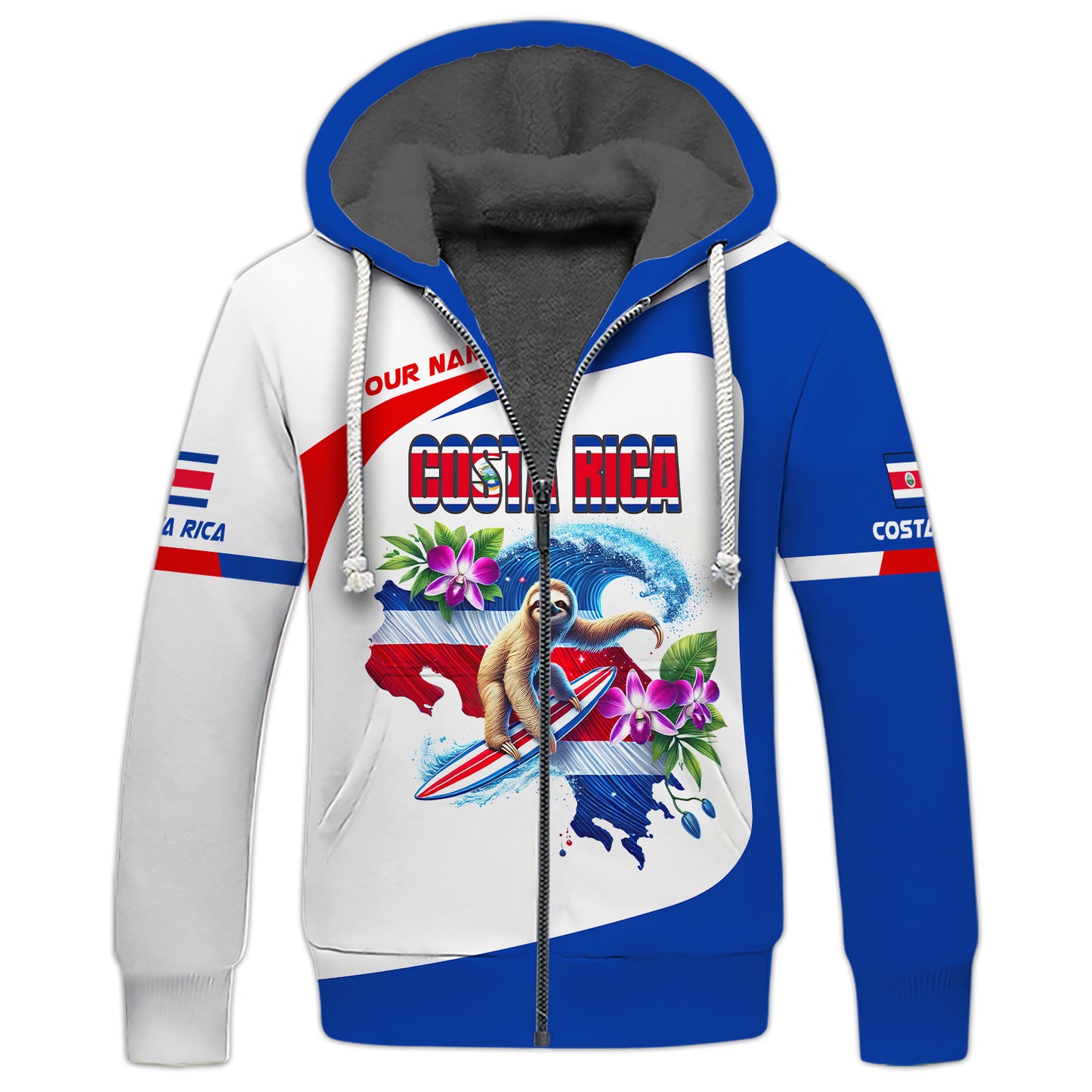 Custom Name 3D T-Shirts Sloth Surfing With Costa Rica Map Shirt Gift For Costa Rica Lovers