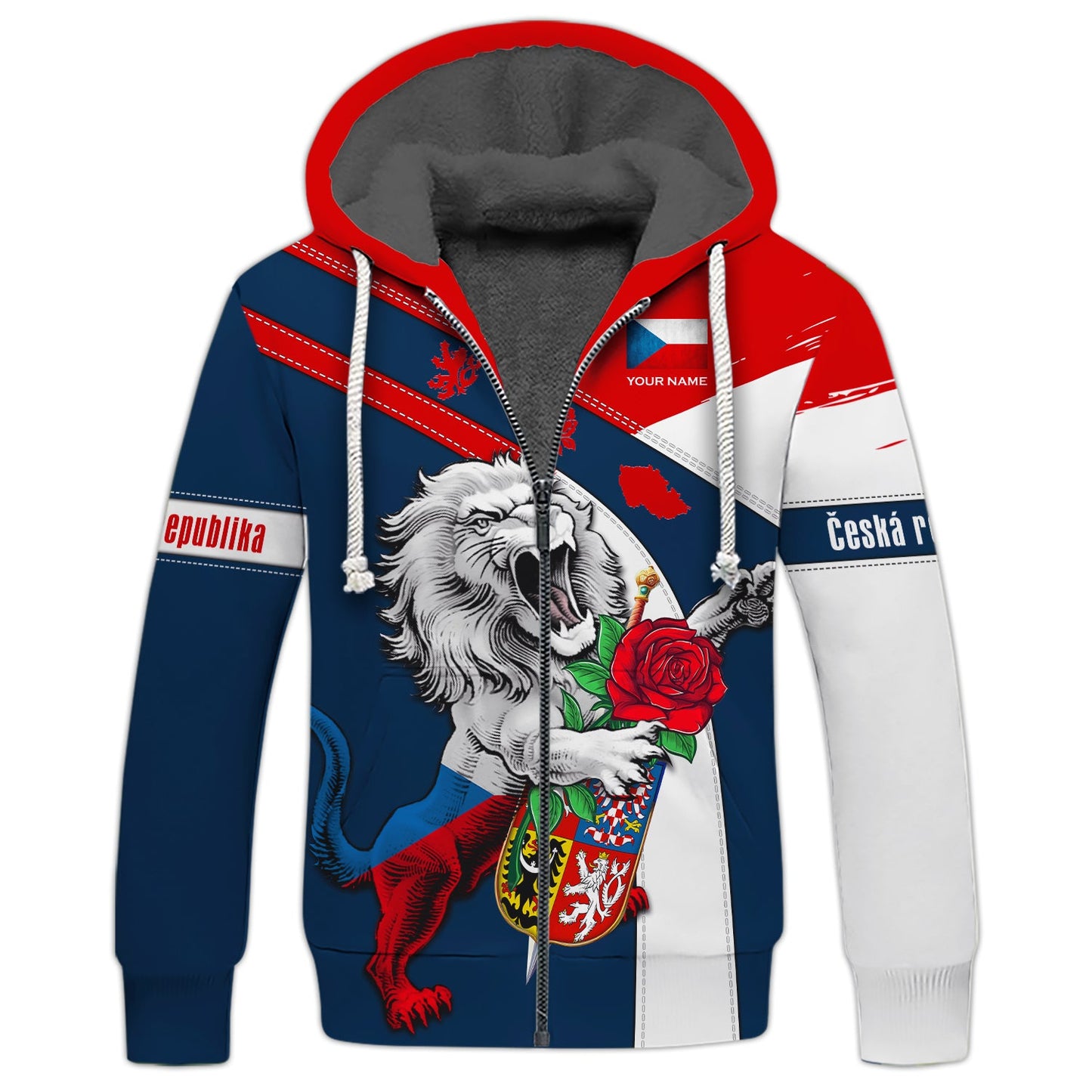 Sudadera con capucha y cremallera con nombre personalizado de Ceska Republica, regalo para amantes de Ceska Republica