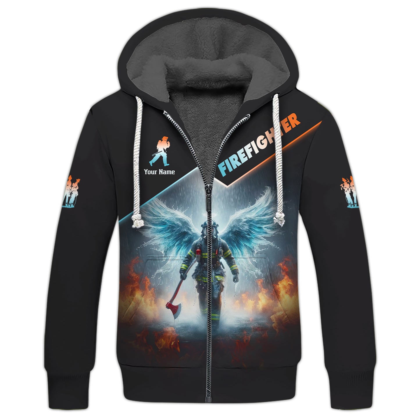 Custom Firefighter Angel Zipper Hoodie Personalized Name Gift For Firefighter Lovers