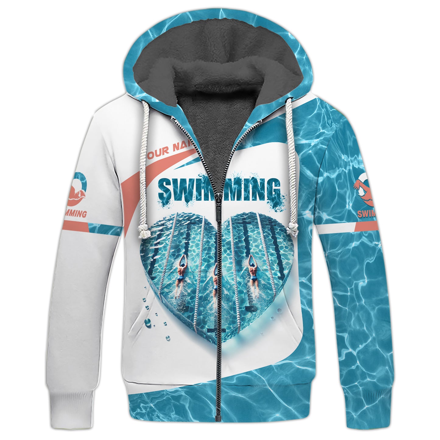 3D Full Print Swimming Heart T-Shirts Personalized Name Gift For Swimming Lovers