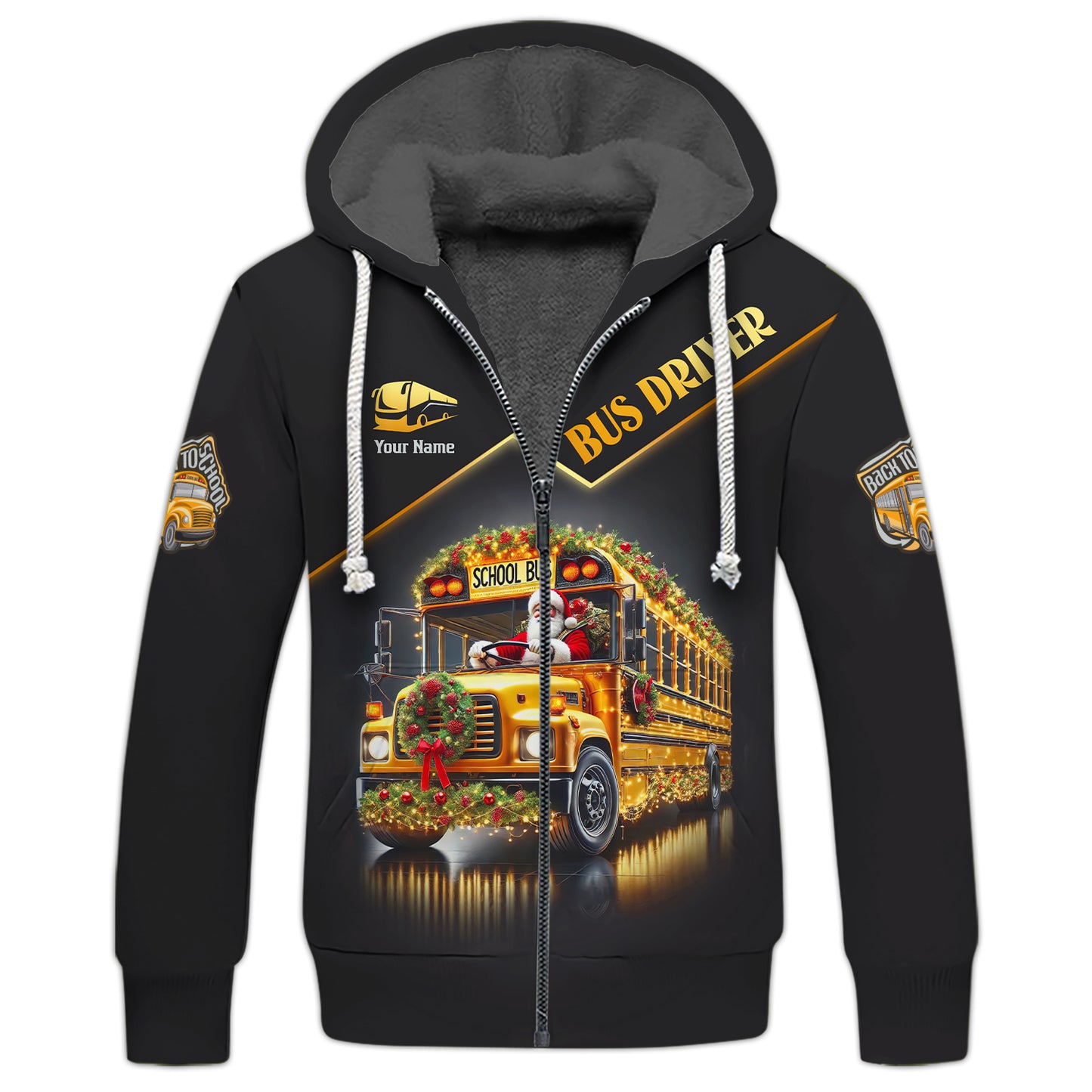 Custom Name T-Shirt Santa Claus Driving A Christmas Themed School Bus Gift For Bus Drive Lover