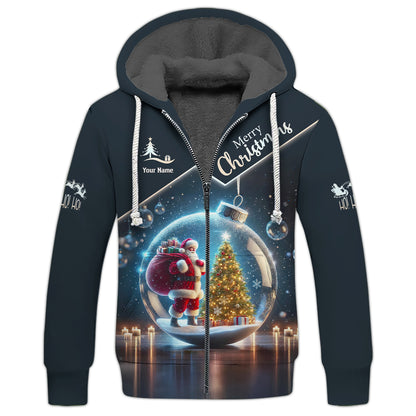 3D Full Print Santa Claus In Snow Globe T-Shirts Personalized Name Gift For Christmas Day