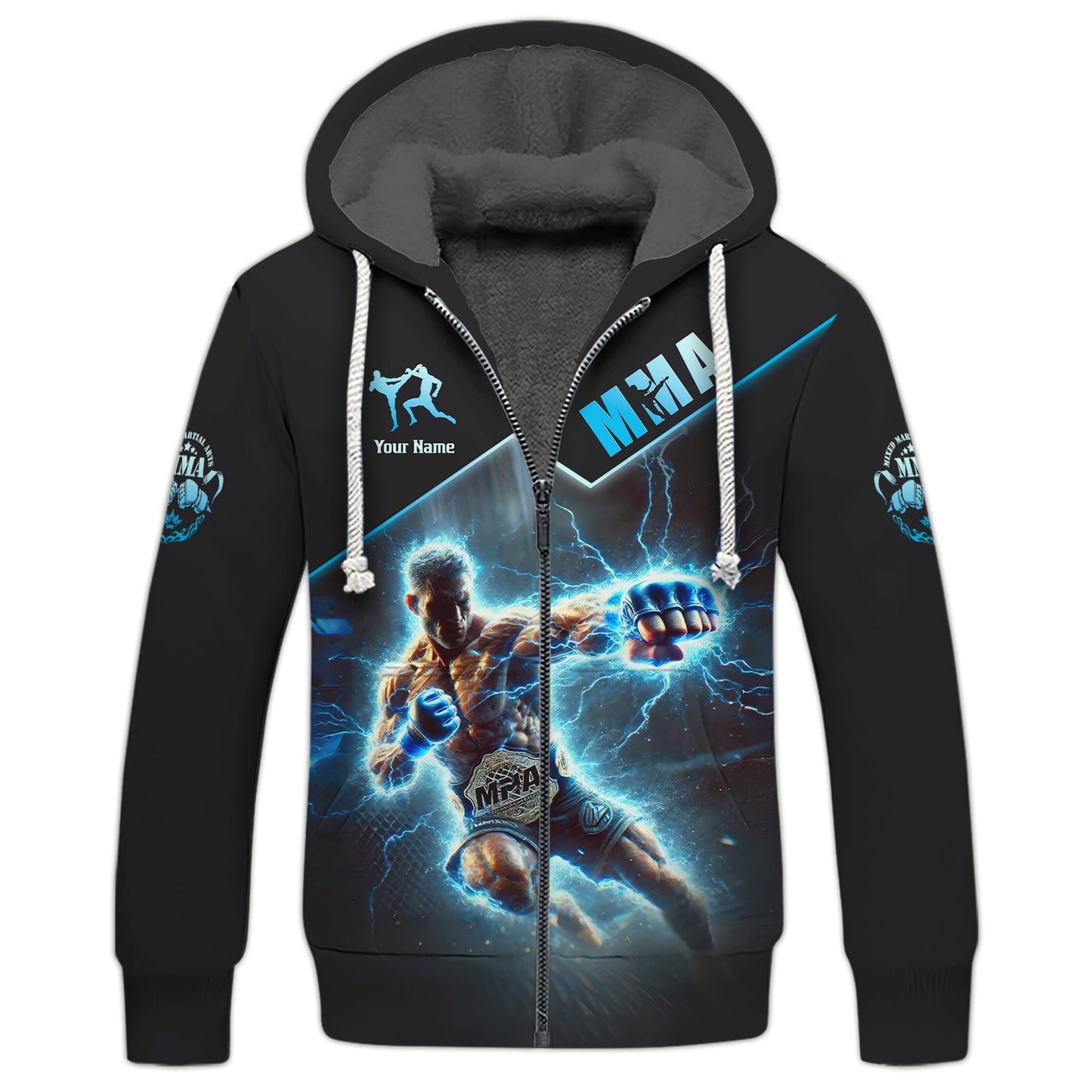 MMA Personalized Name MMA Fighter With Blue Lightning Custom 3D Shirts Gift For MMA Lovers